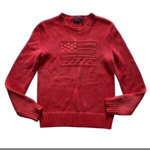 Polo Ralph Lauren American Flag Sweater Western Red Intarsia Embroidered Size L